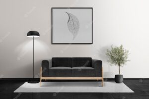 Picture frame mockup psd hanging in a modern living room