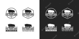 Pig farm logo set