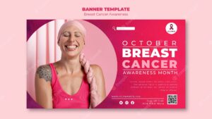 Pink breast cancer horizontal banner template