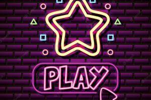 Play and stars in neon style, video games related