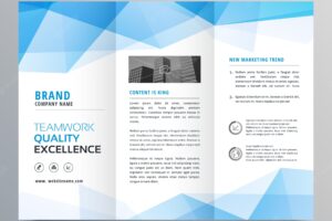 Polygonal blue trifold business brochure template