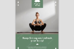 Poster template with woman practicing yoga