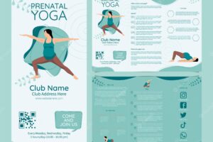 Prenatal yoga 3 fold flyer template full vector