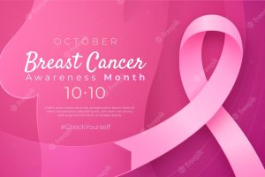Realistic breast cancer awareness month horizontal banner template