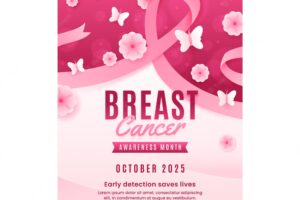 Realistic breast cancer awareness month vertical flyer template