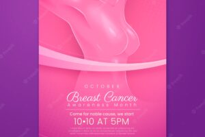 Realistic breast cancer awareness month vertical poster template