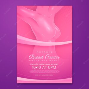 Realistic breast cancer awareness month vertical poster template