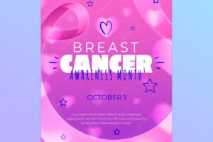 Realistic breast cancer awareness month vertical poster template