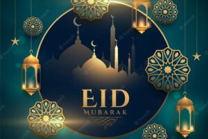 Realistic eid mubarak islamic greeting design