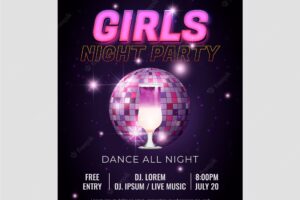 Realistic girls night party poster with globe