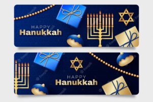 Realistic hanukkah horizontal banners set