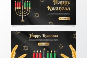 Realistic kwanzaa horizontal banners set