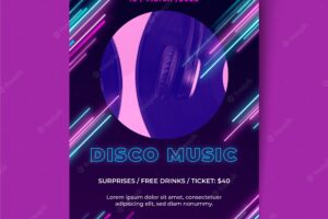 Realistic neon disco party invitation