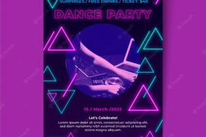Realistic neon disco party poster template