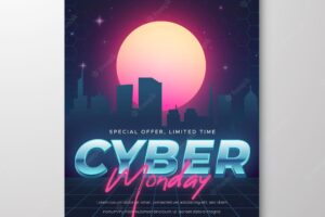 Realistic technology cyber monday vertical poster template