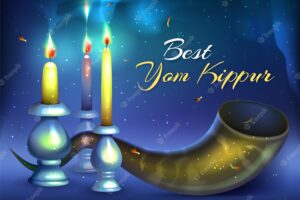 Realistic yom kippur with horn and candles