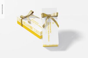 Rectangular gift boxes with ribbon mockup