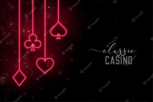 Red neon casino symbols background