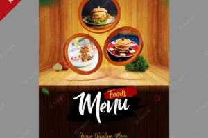 Restaurant food menu with wood background template