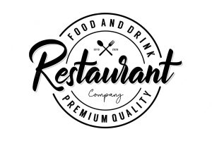 Restaurant hand written lettering logo with label badge emblem design template