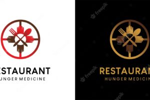 Restaurant logo design with the concept of cutlery in a creative cross vector illustration of hunger medicine