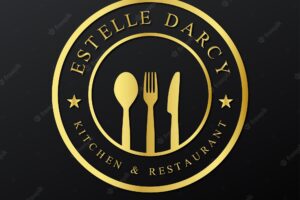 Restaurant logo with gold luxury 3d effect