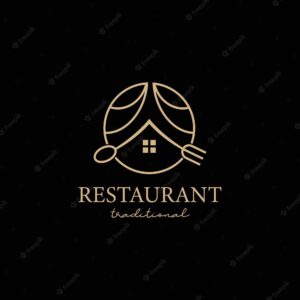 Restaurant logo with traditional food design, line style