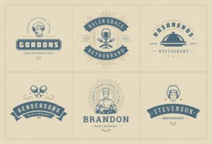 Restaurant logos templates set illustration good for menu labels and cafe badges.