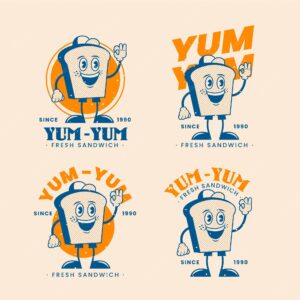 Retro cartoon restaurant logo collection