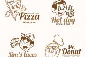 Retro cartoon restaurant logo set