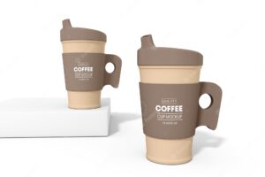 Reusable plastic coffee cup branding mockup