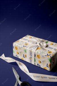 Ribbon and box mockup design