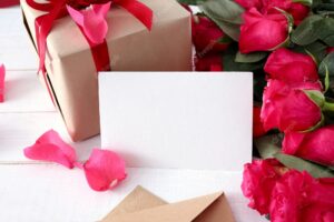 Roses and gift box for saint valentine day