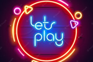 Round colorful neon let's play sign