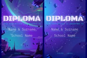 School diploma with alien planet in space design