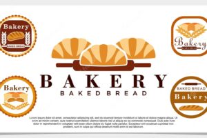 Set of bakery cake logo design vector illustration for bakery shop icon with creative concept