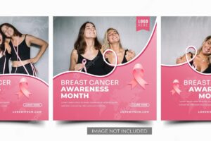 Set of breast cancer awareness month social media post template design
