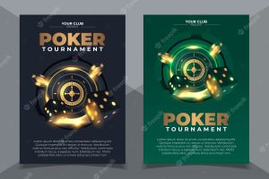 Set of casino banners with casino chips and cards. poker club texas holdem.