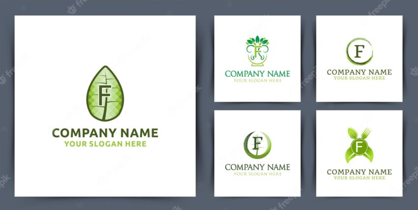 Set collection initial letter f monogram logo with leaf bowl seed logo design vector illustration