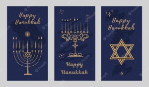 Set happy hanukkah lettering greeting card festive poster print typographical inscription vector illustration
