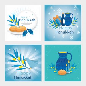 Set of happy hanukkah with decoration