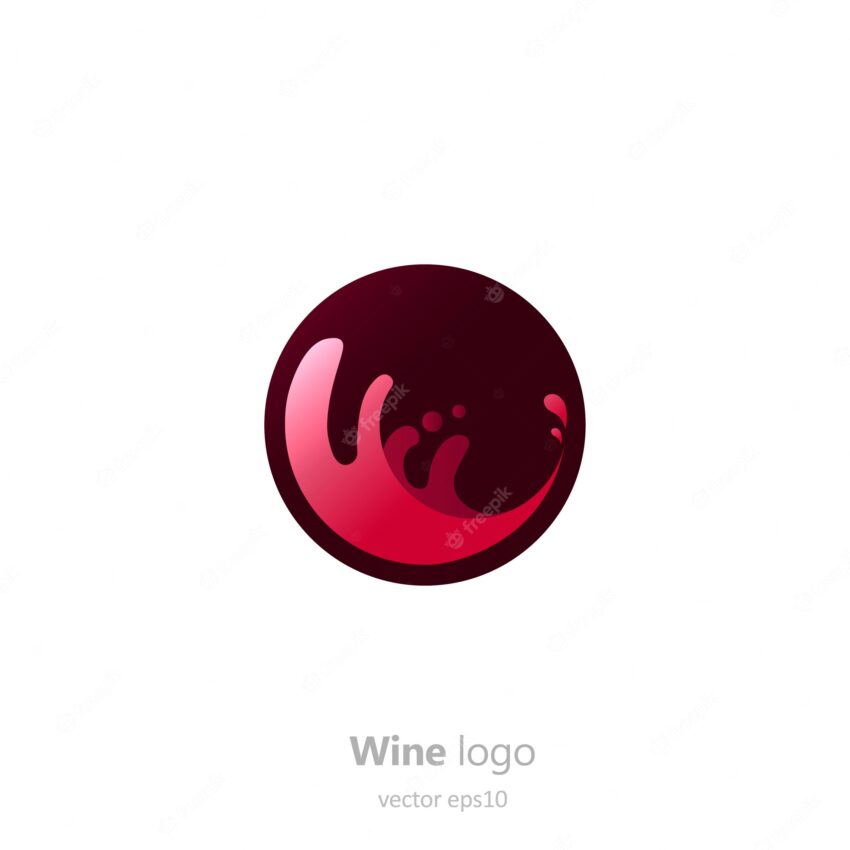 Set of logo round with a glass of wine. capsule with liquid in motion.