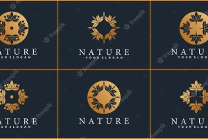 Set of nature logo design template with creative style and business card design premium vector