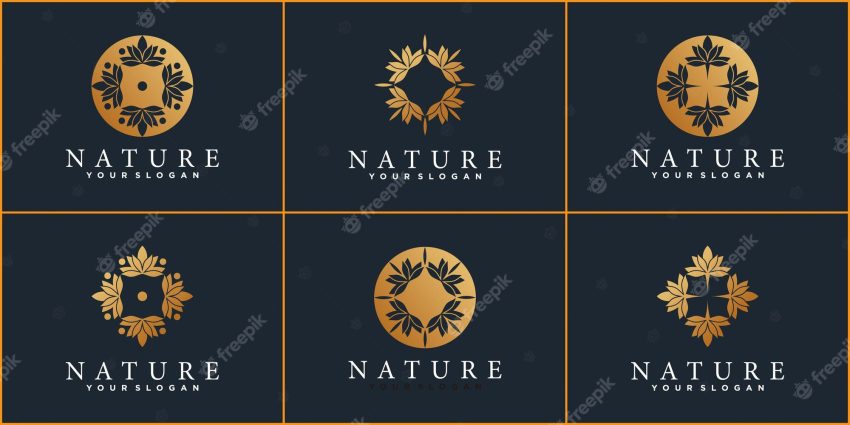 Set of nature logo design template with creative style and business card design premium vector