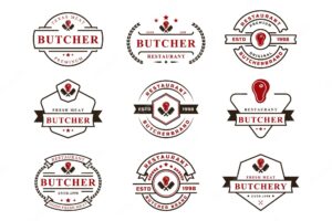 Set of vintage retro badge butcher shop for logotype vector logo design inspiration