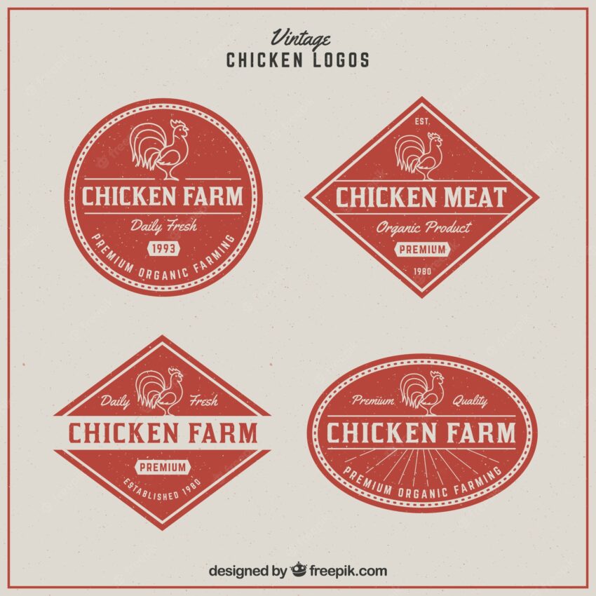 Several chicken logos in retro style