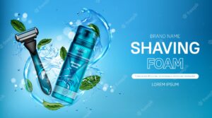 Shaving foam and safety razor blade ad banner