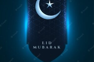 Shiny blue eid mubarak festival greeting background design