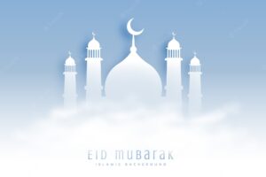 Simple eid mubarak design with mosque