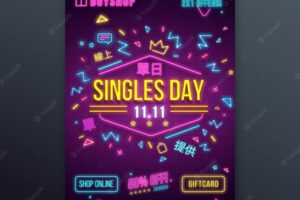 Singles' day neon flyer template
